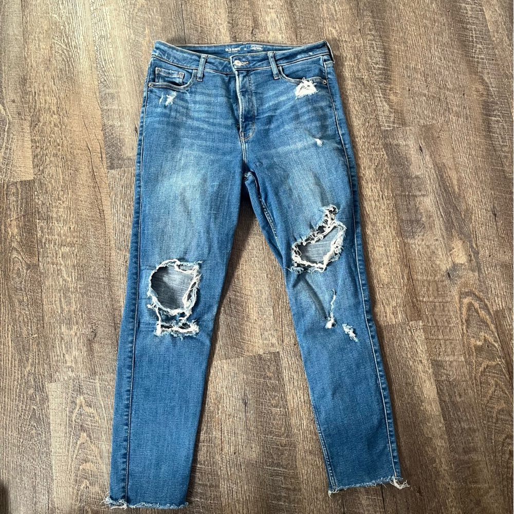 Old Navy Classic Blue Jeans Extra High-Rise Rockstar Super Skinny smooth pockets